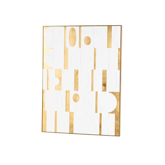 30" x 39" White Wooden Abstract Geometric Shape Framed Wall Art with Gold Accents